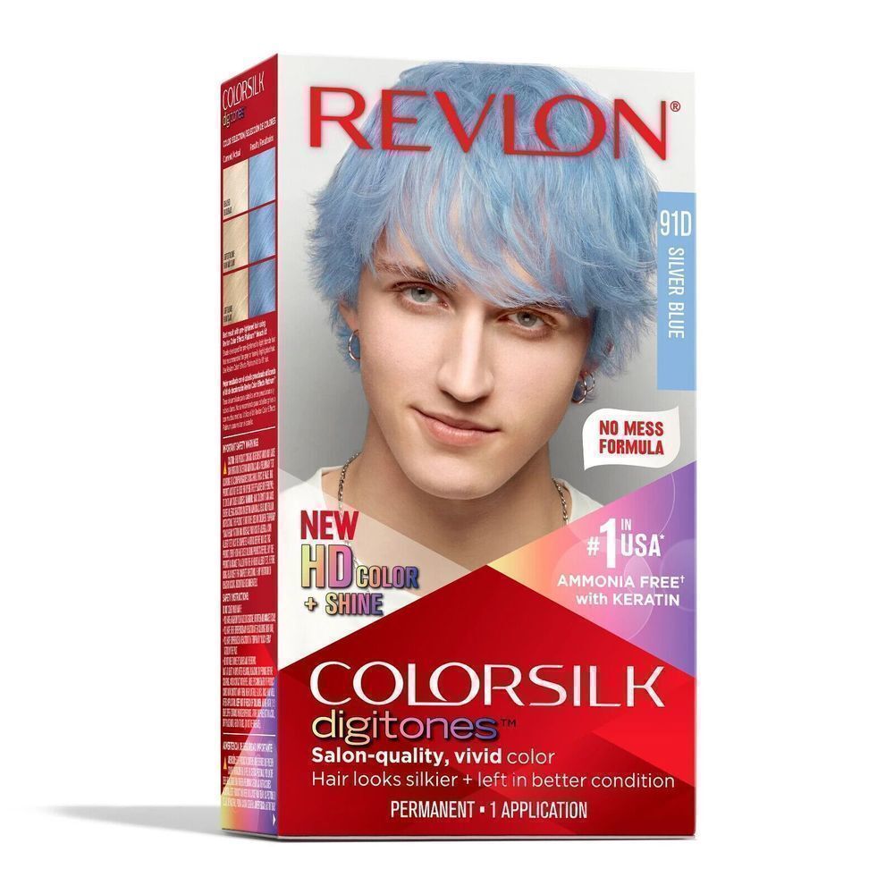 Revlon Permanent Hair Color Colorsilk Digitones with Keratin, 91D Silver Blue